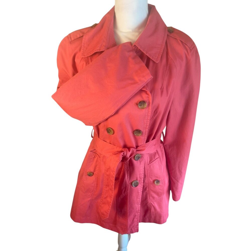 St. Johns Bay Womens Classic Trench Coat Sz L Preppy Reddish Pink Heritage - Picture 10 of 16